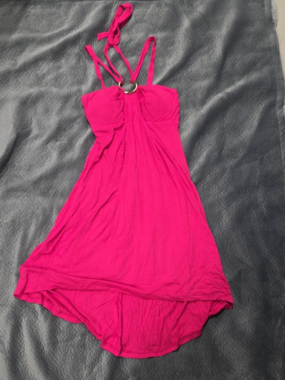 Cache Hot Pink High-Low Halter Dress with Ring Detail